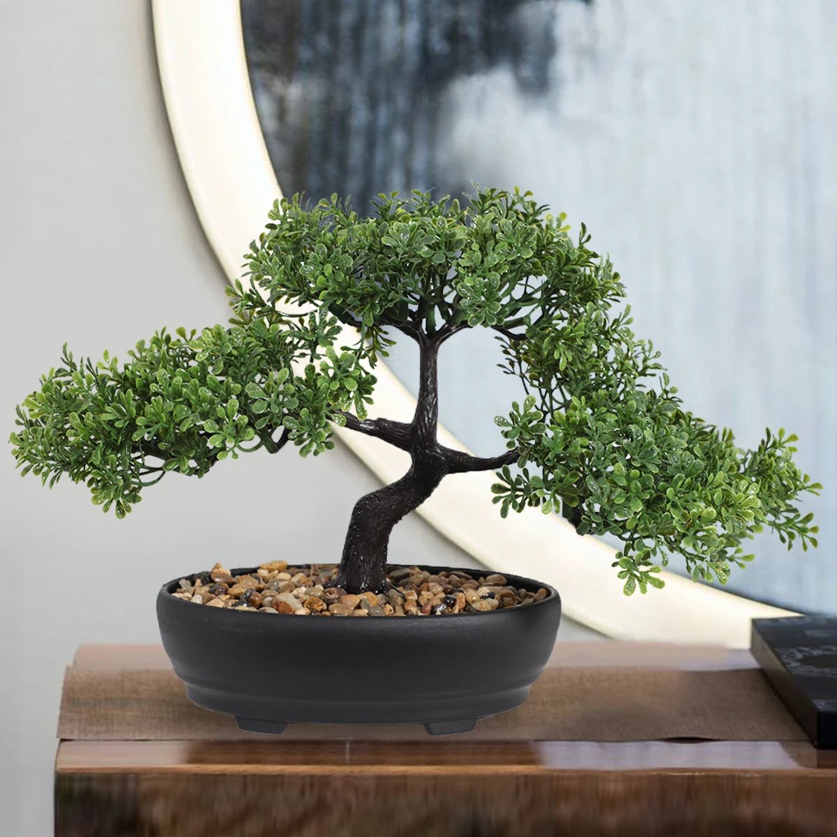 1pc Artificial Bonsai Tree: A Zen Garden Accent Artificial Plant PP Material Black Planter Home Office Party Decoration