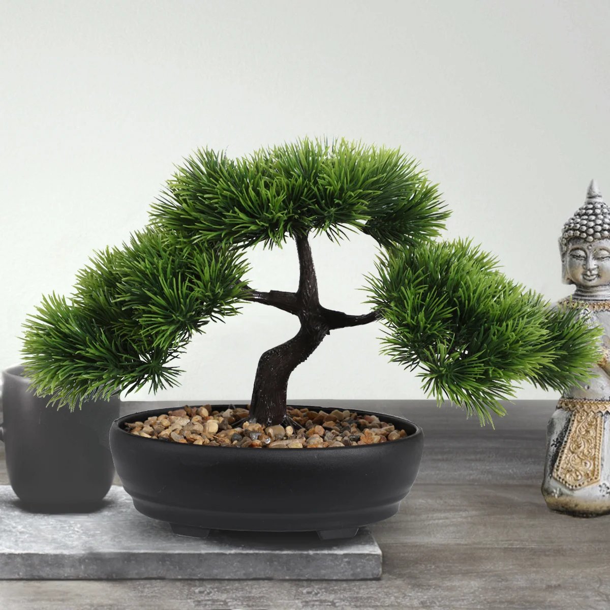 1pc Artificial Bonsai Tree: A Zen Garden Accent Artificial Plant PP Material Black Planter Home Office Party Decoration