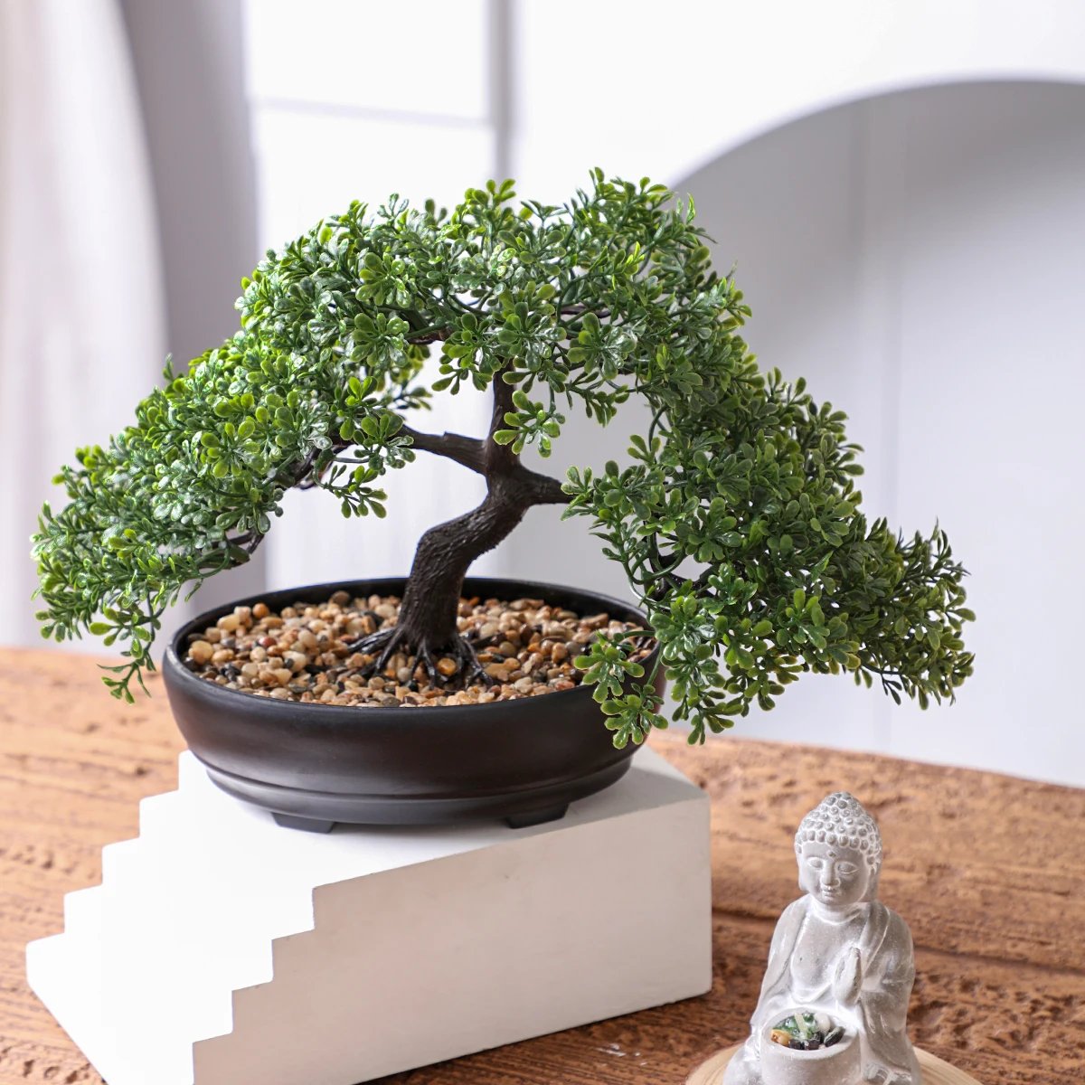 1pc Artificial Bonsai Tree: A Zen Garden Accent Artificial Plant PP Material Black Planter Home Office Party Decoration