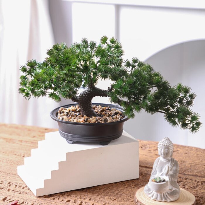 1pc Artificial Bonsai Tree: A Zen Garden Accent Artificial Plant PP Material Black Planter Home Office Party Decoration - Image 3