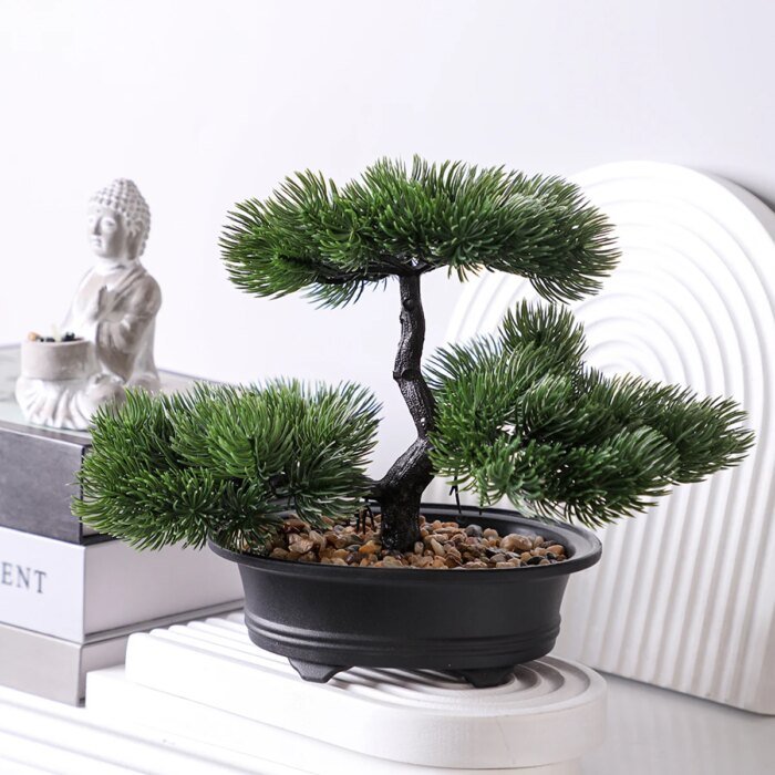 1pc Artificial Bonsai Tree: A Zen Garden Accent Artificial Plant PP Material Black Planter Home Office Party Decoration - Image 5