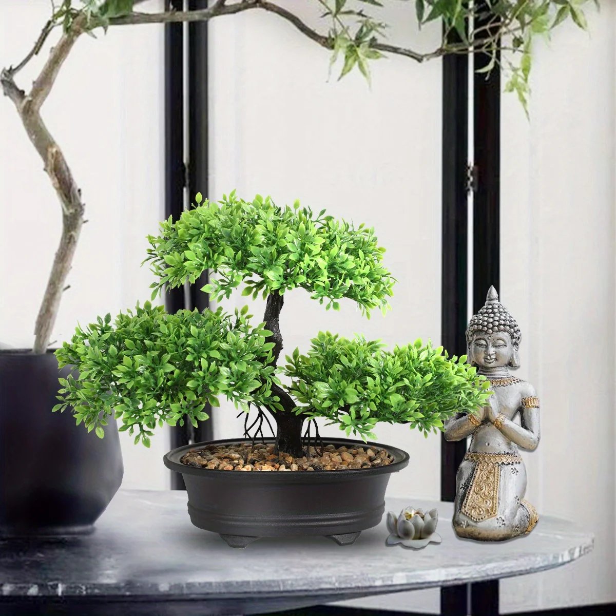 1pc Artificial Bonsai Tree: A Zen Garden Accent Artificial Plant PP Material Black Planter Home Office Party Decoration