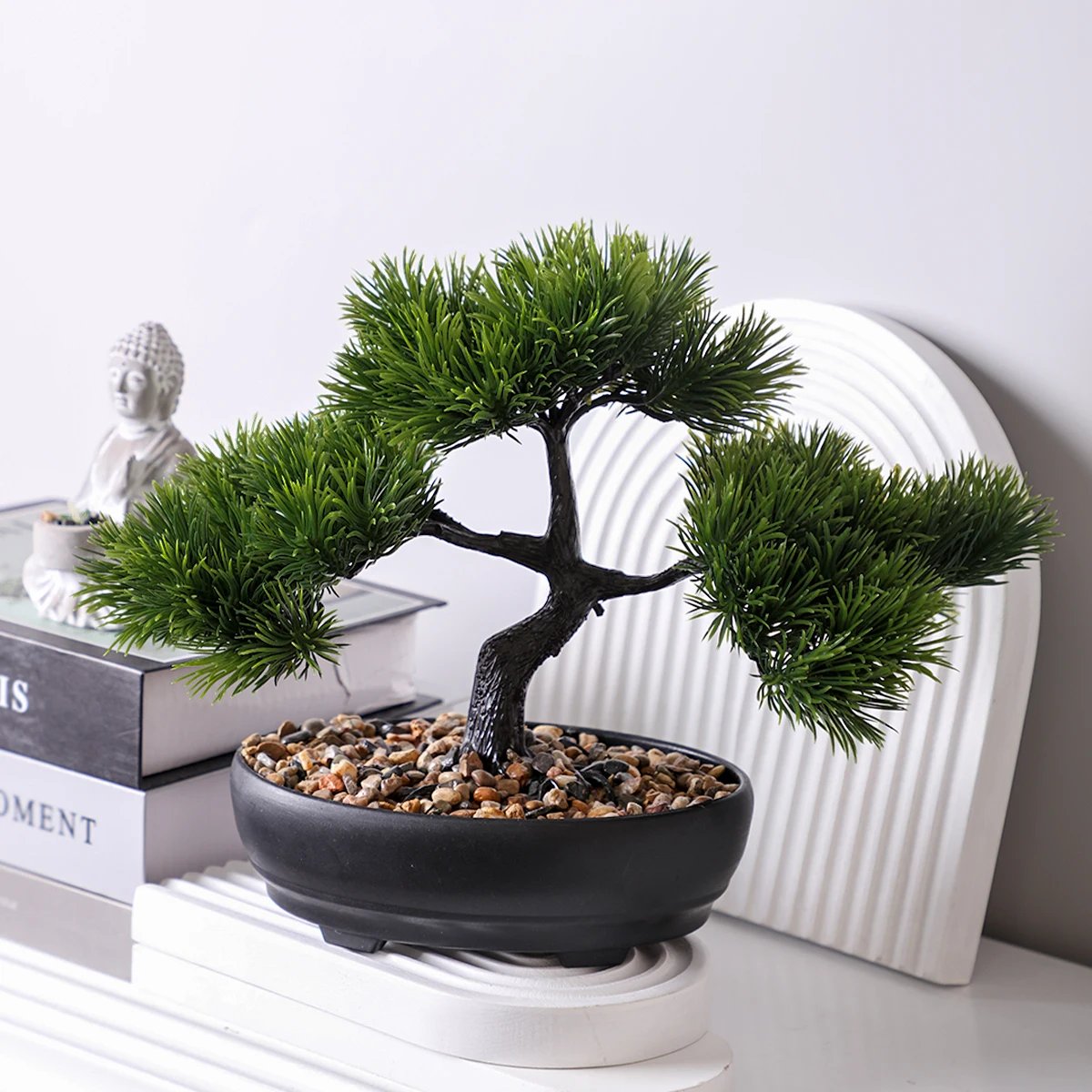 1pc Artificial Bonsai Tree: A Zen Garden Accent Artificial Plant PP Material Black Planter Home Office Party Decoration