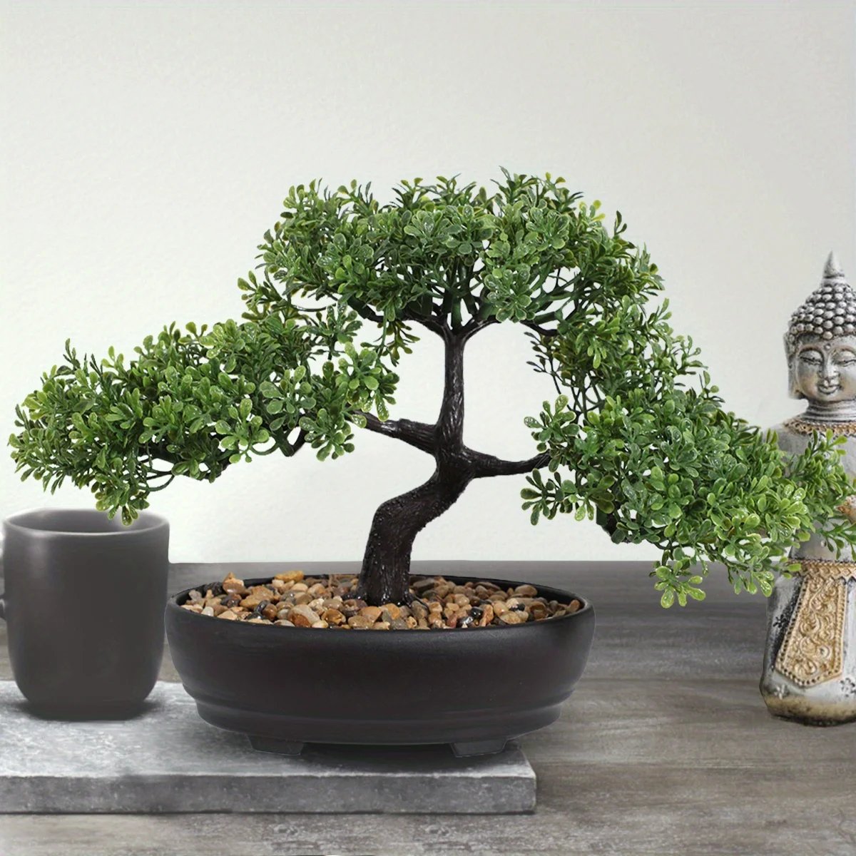 1pc Artificial Bonsai Tree: A Zen Garden Accent Artificial Plant PP Material Black Planter Home Office Party Decoration