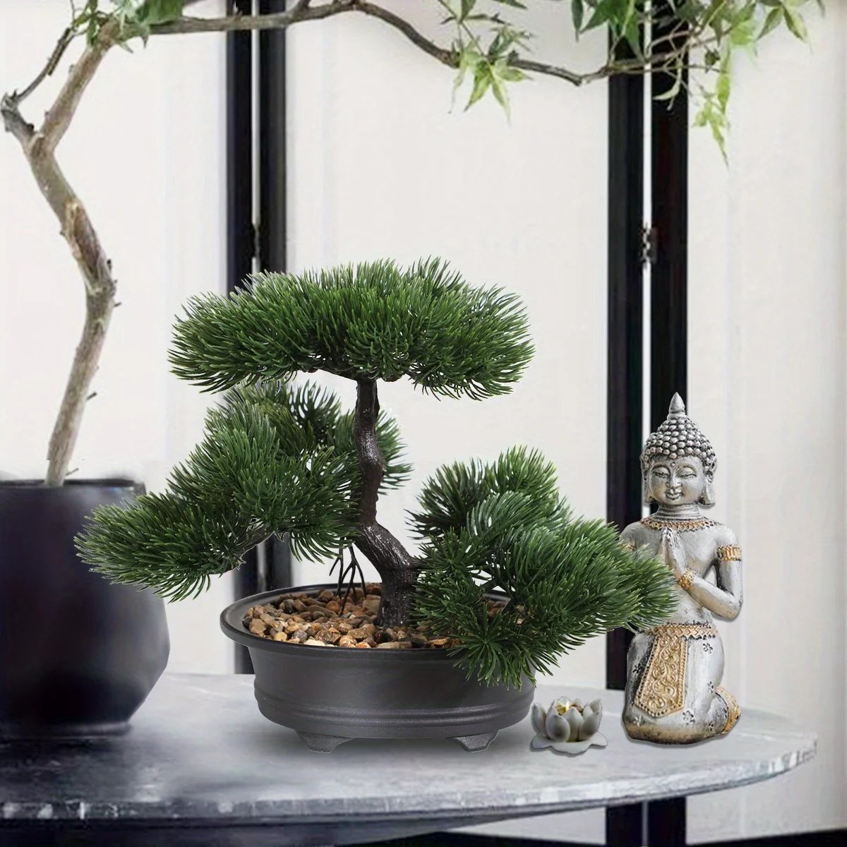 1pc Artificial Bonsai Tree: A Zen Garden Accent Artificial Plant PP Material Black Planter Home Office Party Decoration