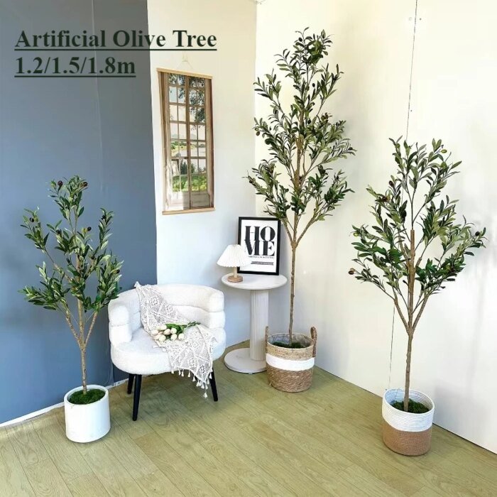 1.2/1.5/1.8m Artificial Olive Tree PVC Soft Rubber European-style Home Hotel Floor Bonsai Decoration Artificial Green Olive Tree - Image 1