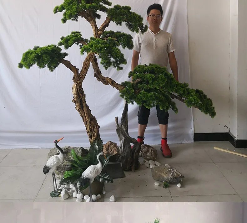 Artificial Greeting Pine Podocarpus Macrophyllus Fake Trees Greenery Bonsai Hall New Chinese Style Soft Decoration Ornaments