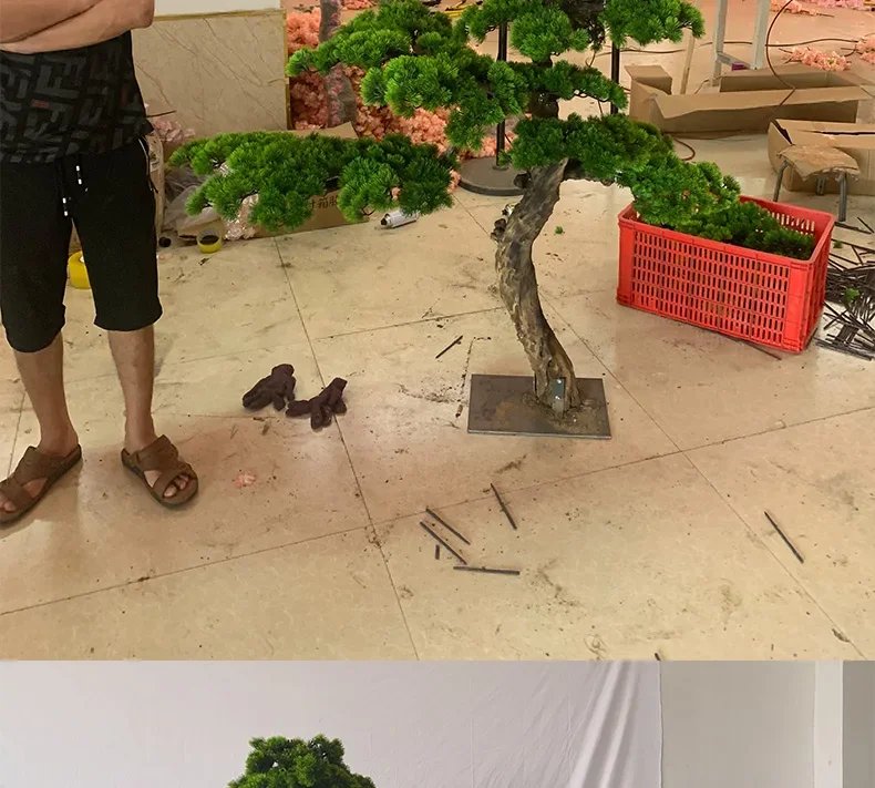 Artificial Greeting Pine Podocarpus Macrophyllus Fake Trees Greenery Bonsai Hall New Chinese Style Soft Decoration Ornaments