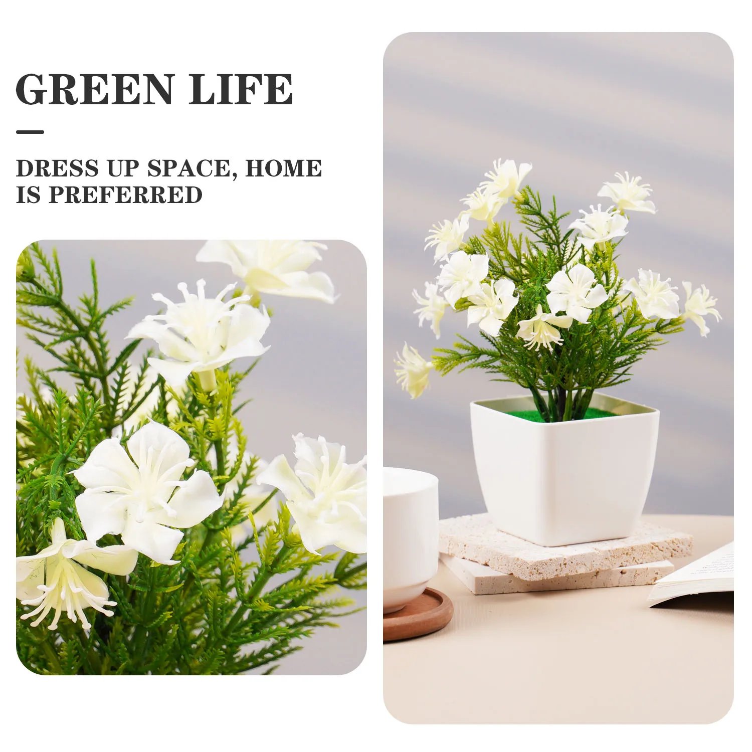 Artificial Bonsai Green Fake Small Cherry Blossom Potted Plant For Outdoor Indoor Home Bedroom Garden Decoration supplies