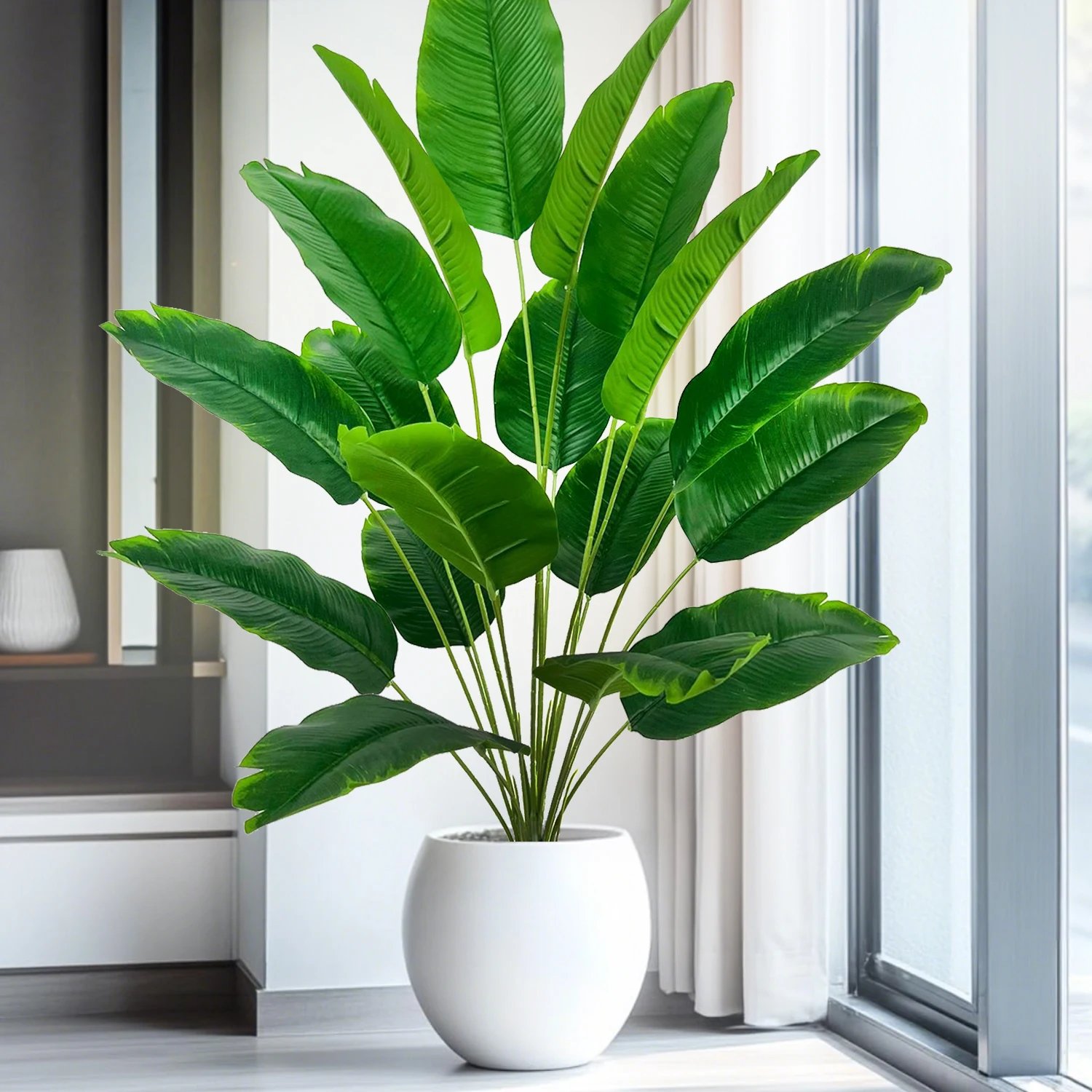 Artificial Tropical Palm Tree Fake Banana Plant Leaves Real Touch Strelitzia Plastic Plant for Home Garden