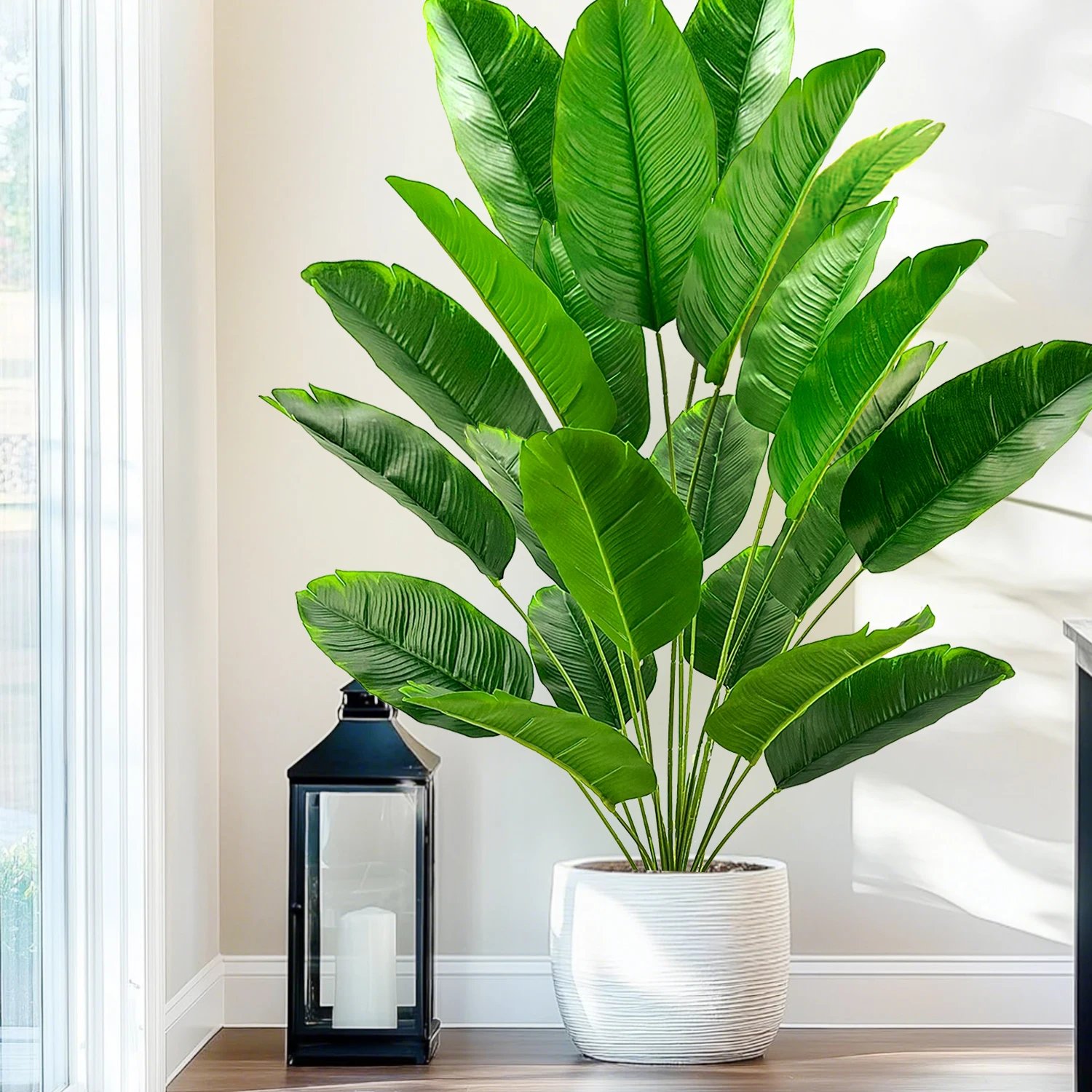 Artificial Tropical Palm Tree Fake Banana Plant Leaves Real Touch Strelitzia Plastic Plant for Home Garden