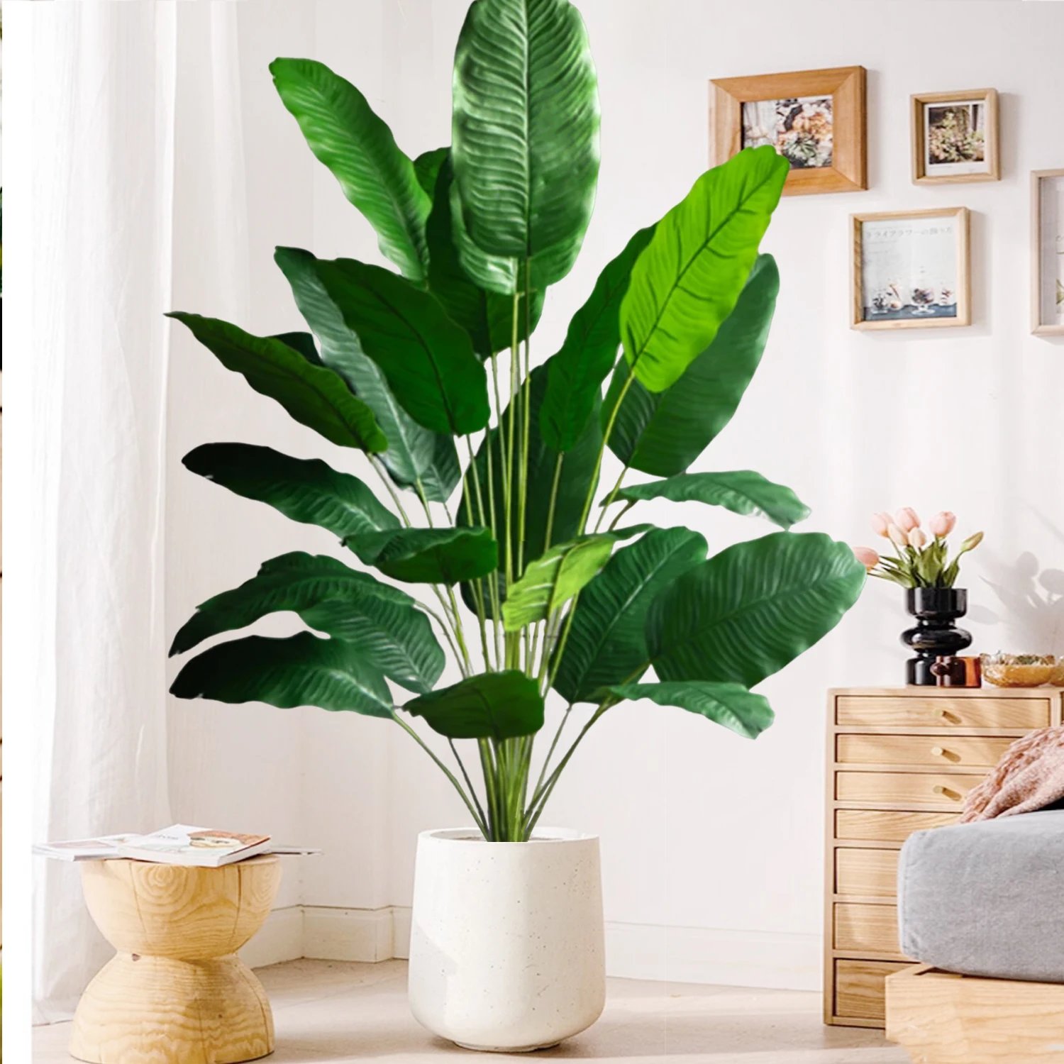 Artificial Tropical Palm Tree Fake Banana Plant Leaves Real Touch Strelitzia Plastic Plant for Home Garden