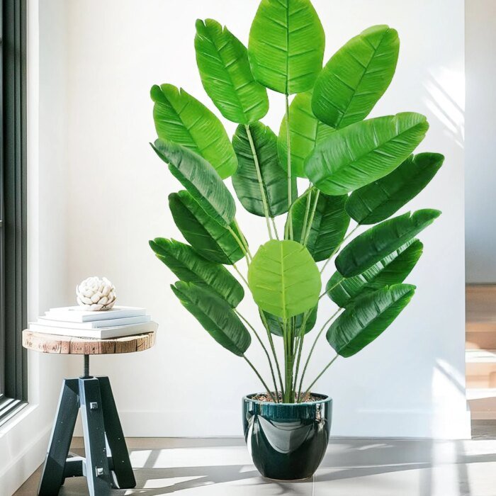 Artificial Tropical Palm Tree Fake Banana Plant Leaves Real Touch Strelitzia Plastic Plant for Home Garden - Image 2