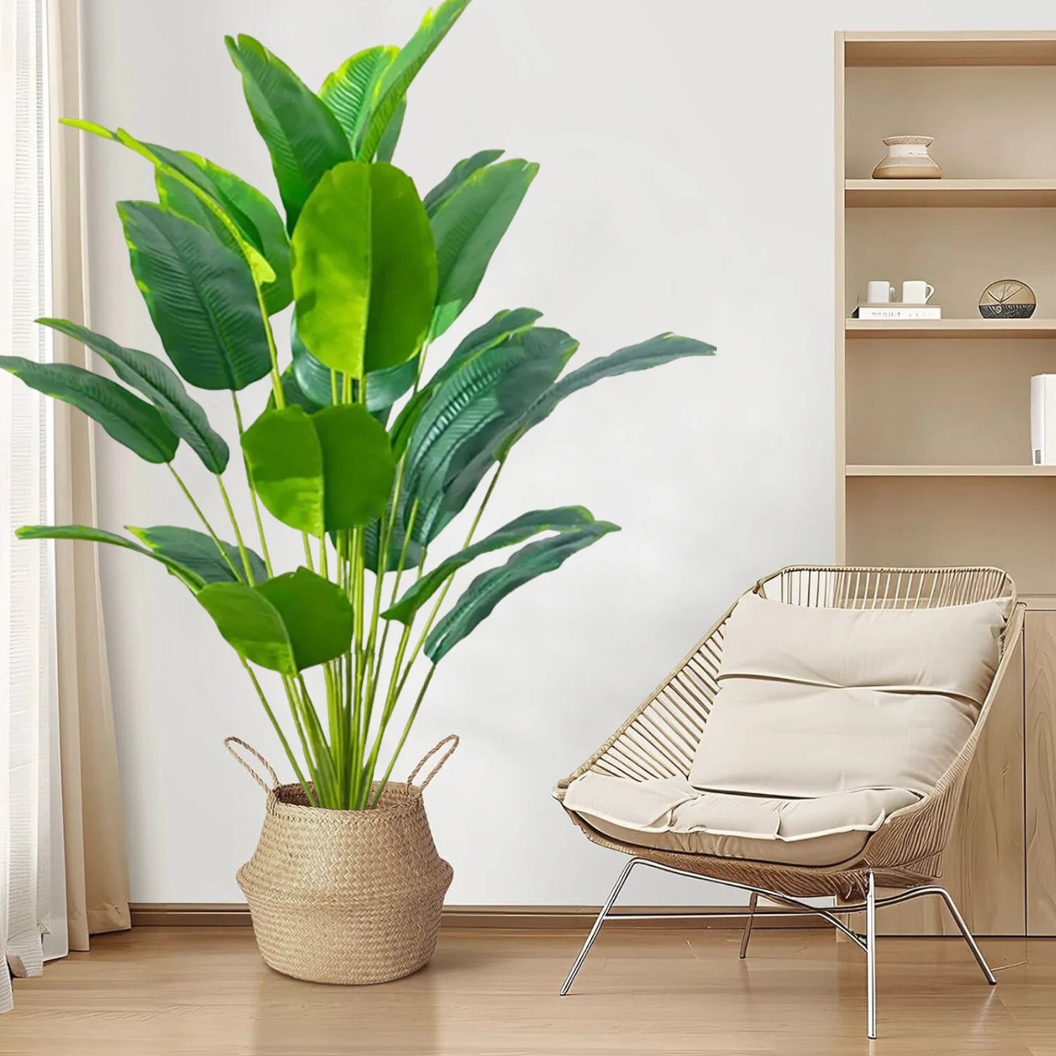 Artificial Tropical Palm Tree Fake Banana Plant Leaves Real Touch Strelitzia Plastic Plant for Home Garden