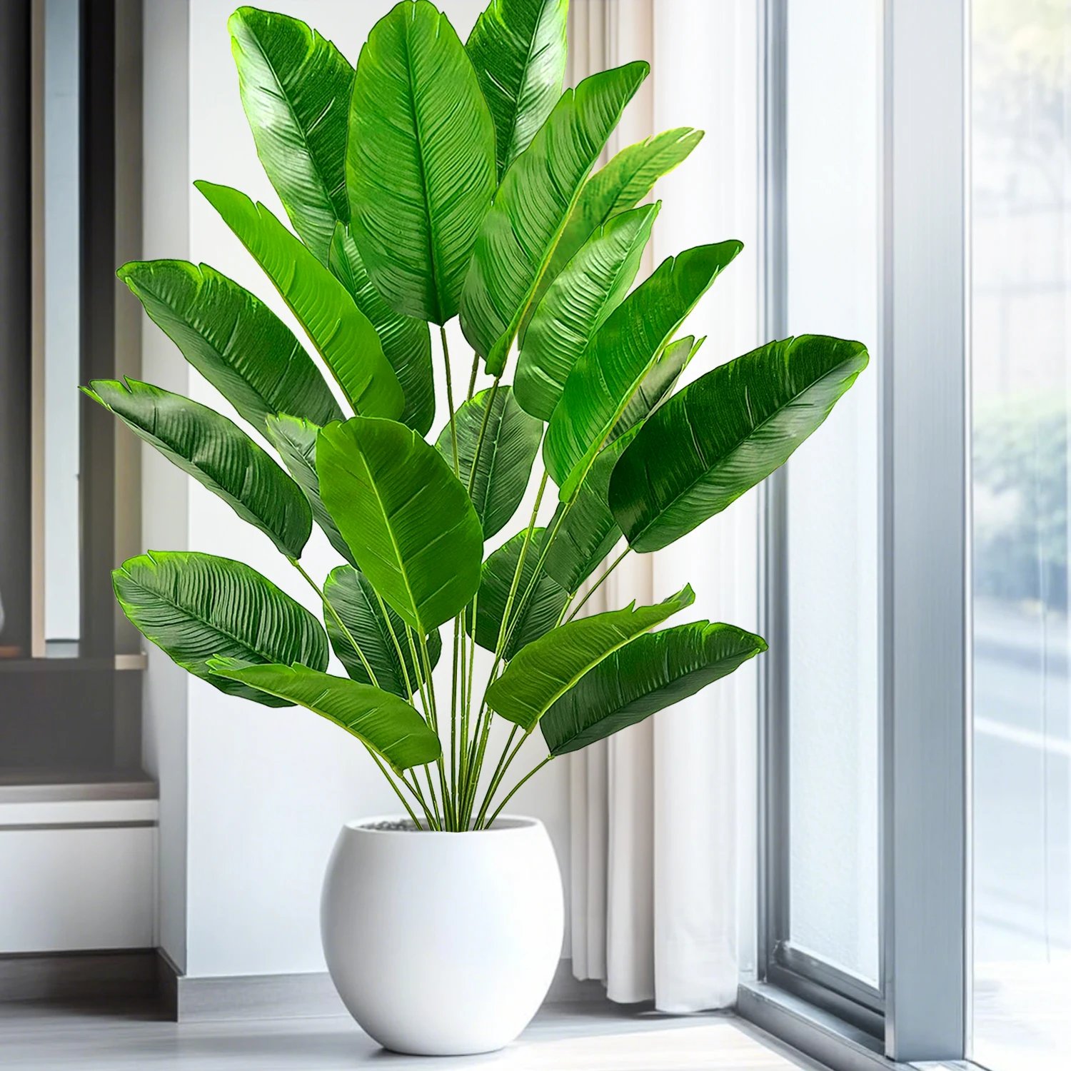Artificial Tropical Palm Tree Fake Banana Plant Leaves Real Touch Strelitzia Plastic Plant for Home Garden