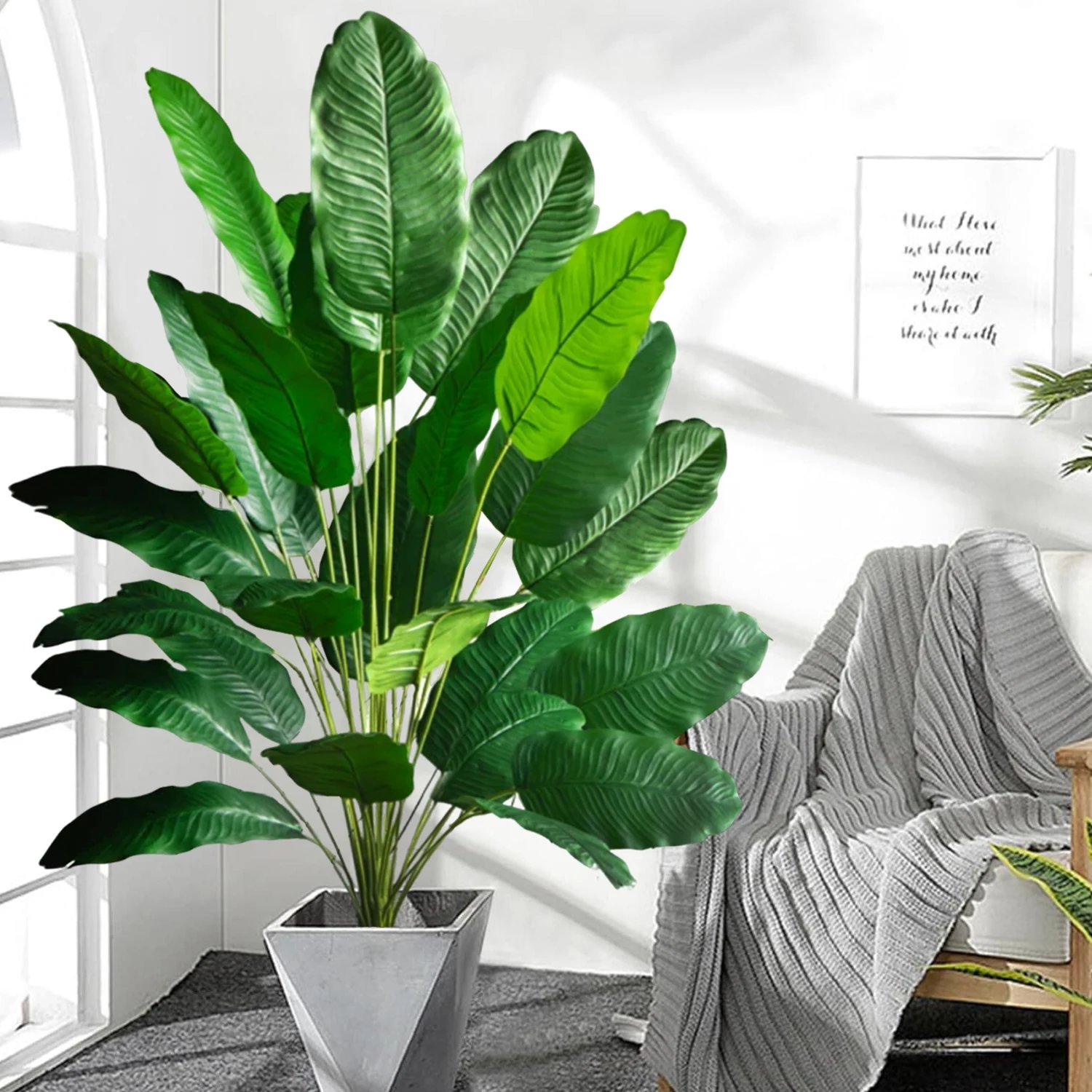 Artificial Tropical Palm Tree Fake Banana Plant Leaves Real Touch Strelitzia Plastic Plant for Home Garden