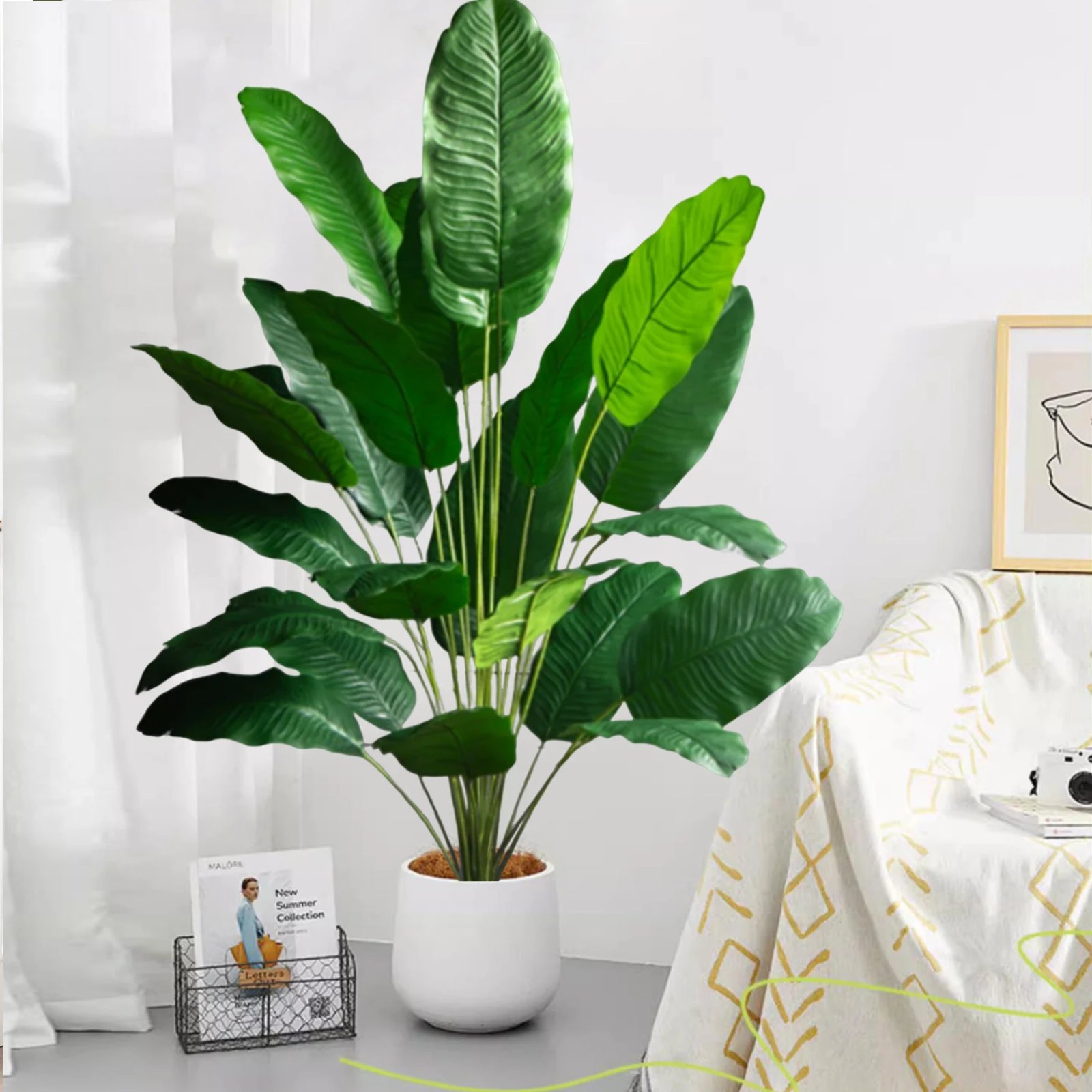 Artificial Tropical Palm Tree Fake Banana Plant Leaves Real Touch Strelitzia Plastic Plant for Home Garden