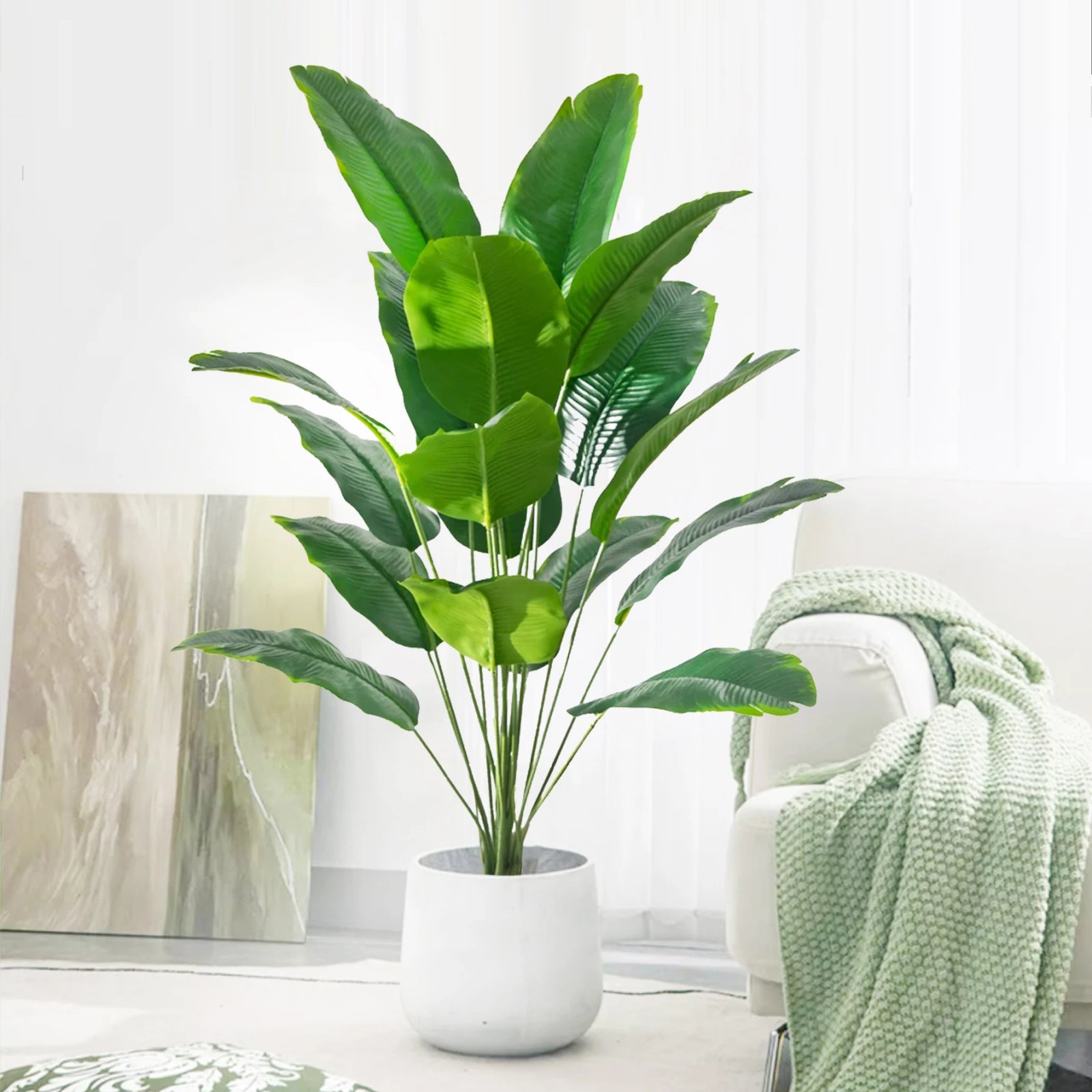 Artificial Tropical Palm Tree Fake Banana Plant Leaves Real Touch Strelitzia Plastic Plant for Home Garden