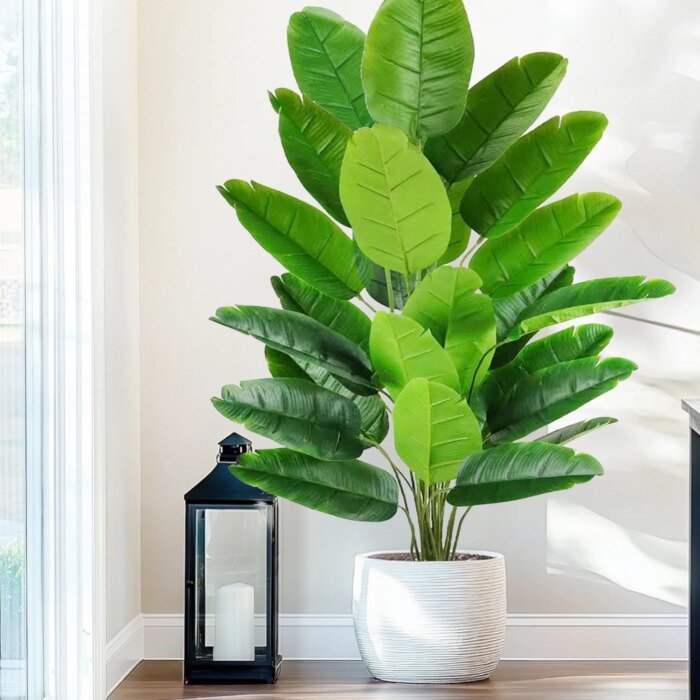 Artificial Tropical Palm Tree Fake Banana Plant Leaves Real Touch Strelitzia Plastic Plant for Home Garden - Image 1