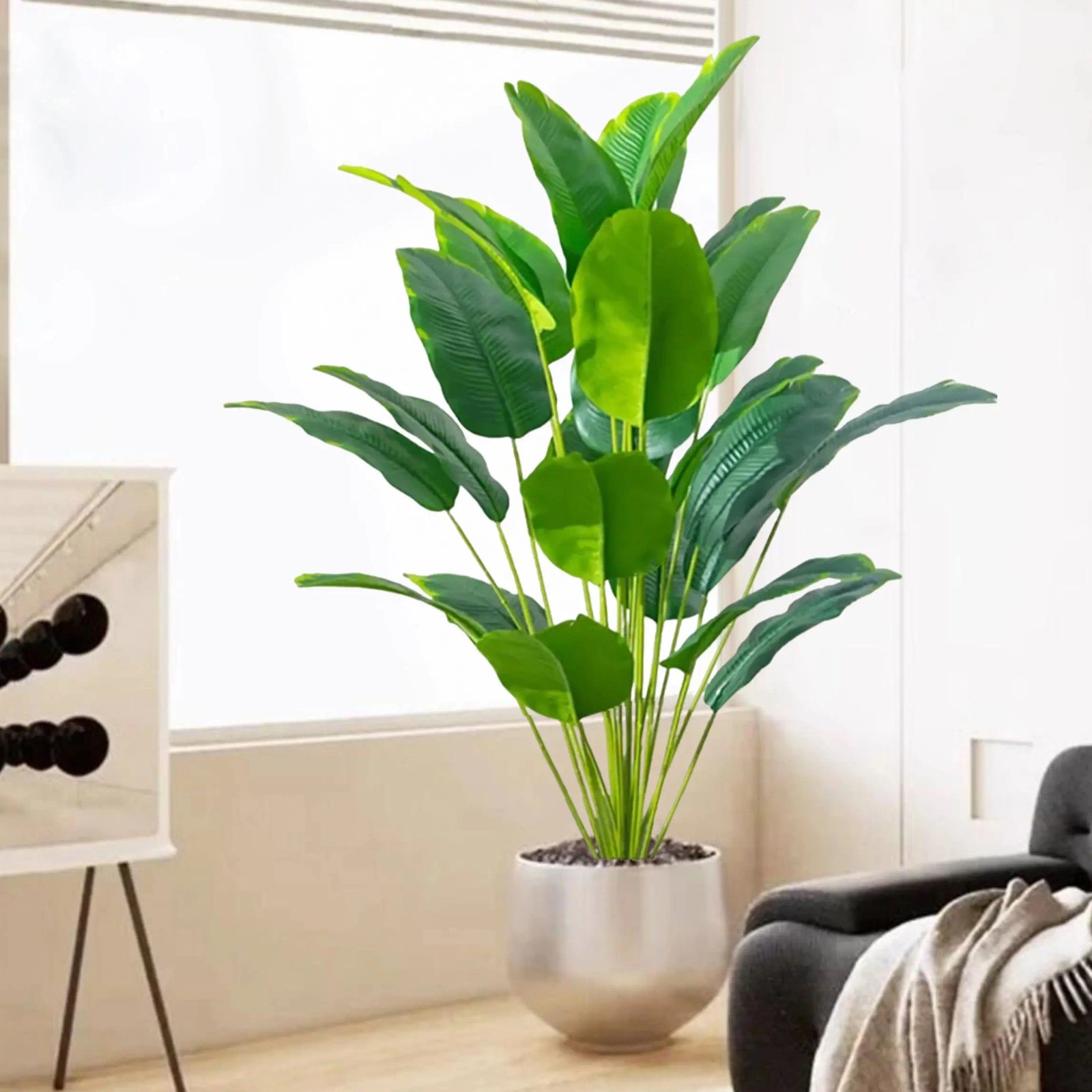 Artificial Tropical Palm Tree Fake Banana Plant Leaves Real Touch Strelitzia Plastic Plant for Home Garden