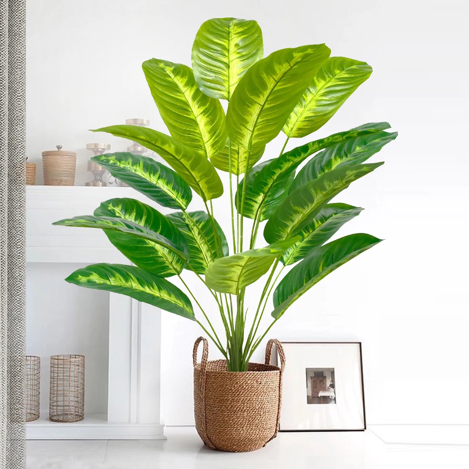 Artificial Tropical Palm Tree Fake Banana Plant Leaves Real Touch Strelitzia Plastic Plant for Home Garden