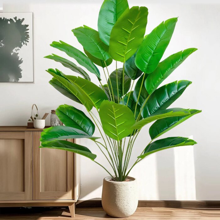 Artificial Tropical Palm Tree Fake Banana Plant Leaves Real Touch Strelitzia Plastic Plant for Home Garden - Image 5