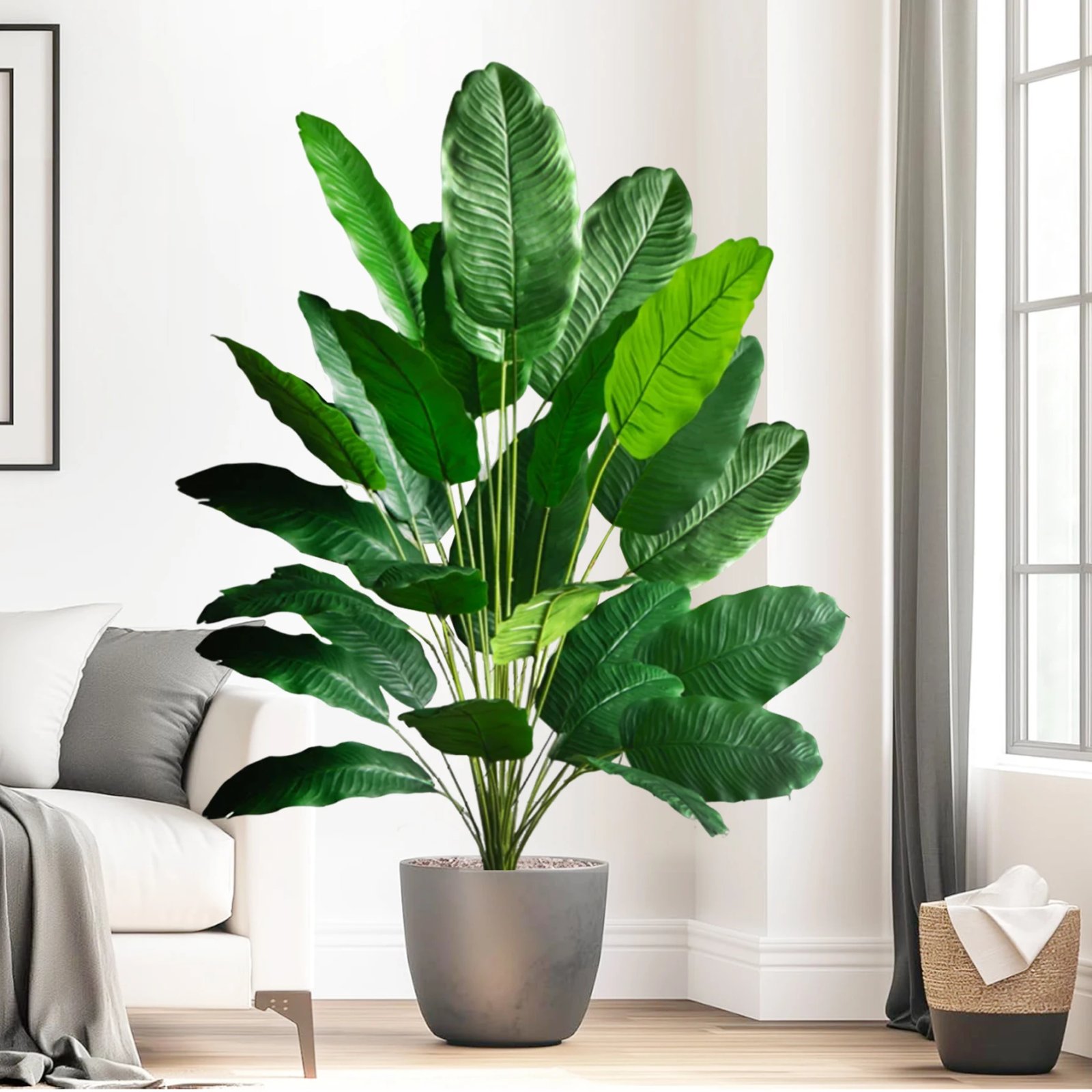Artificial Tropical Palm Tree Fake Banana Plant Leaves Real Touch Strelitzia Plastic Plant for Home Garden