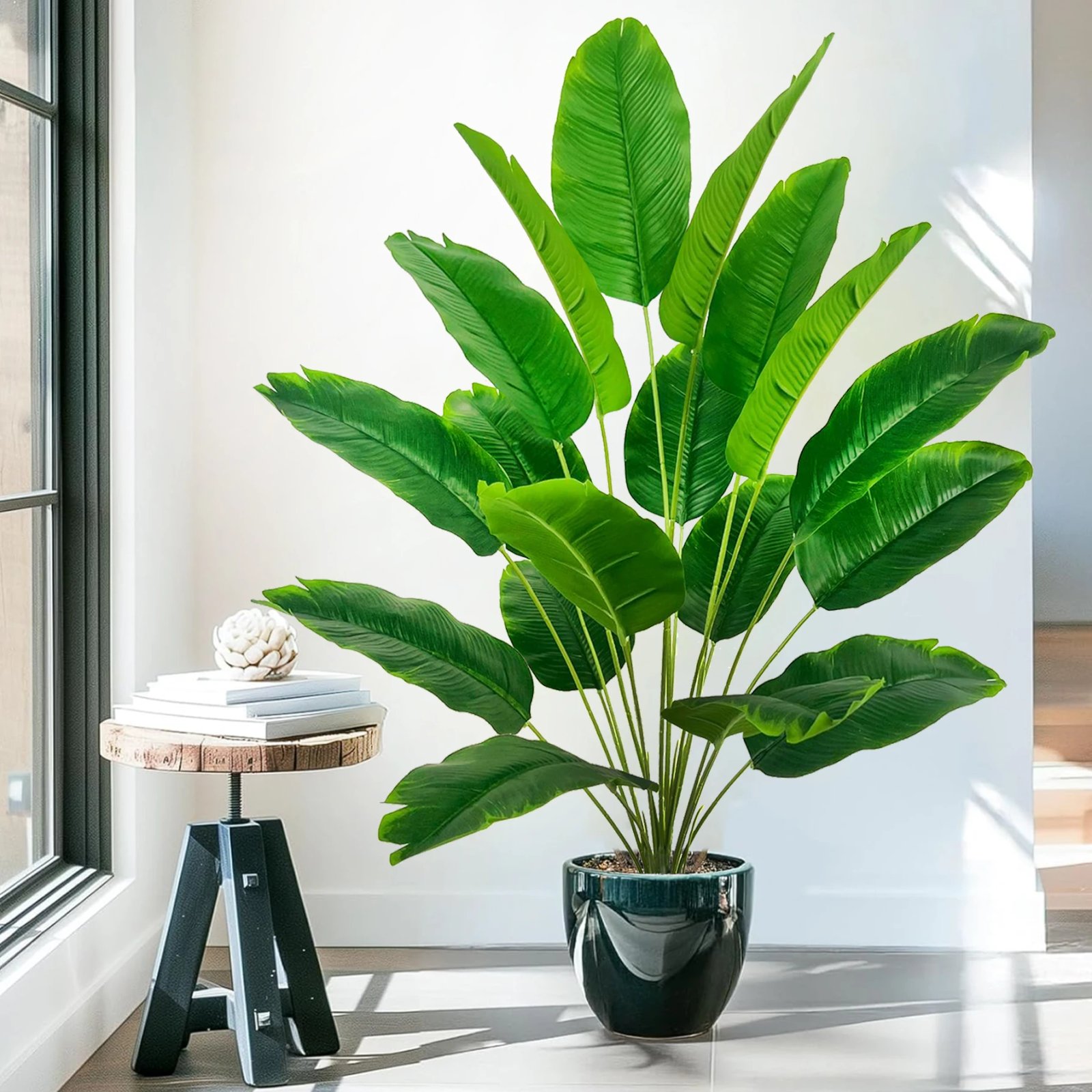 Artificial Tropical Palm Tree Fake Banana Plant Leaves Real Touch Strelitzia Plastic Plant for Home Garden
