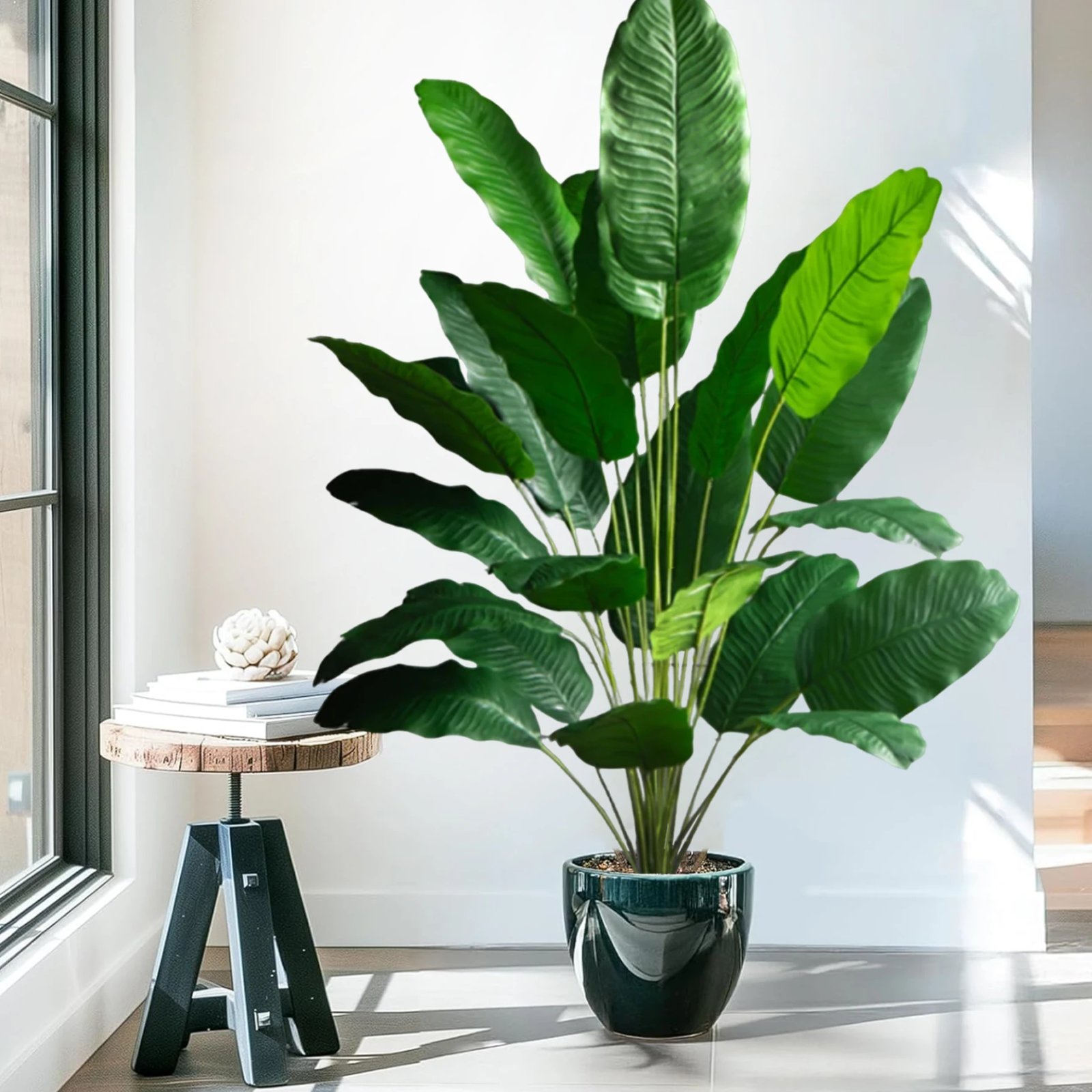 Artificial Tropical Palm Tree Fake Banana Plant Leaves Real Touch Strelitzia Plastic Plant for Home Garden