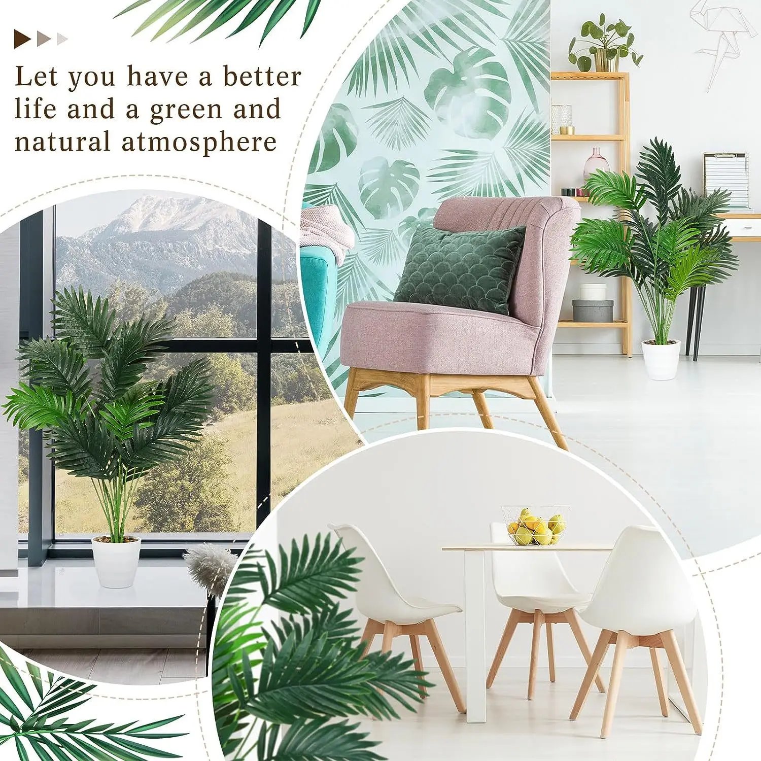 Plam Tree Artificial Plants Green Leaf Simulated Bonsai Potted Plant Room Decor Office Home Floor Home Outdoors Party Ornament