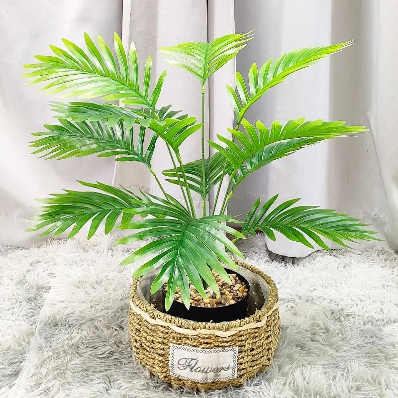 Plam Tree Artificial Plants Green Leaf Simulated Bonsai Potted Plant Room Decor Office Home Floor Home Outdoors Party Ornament