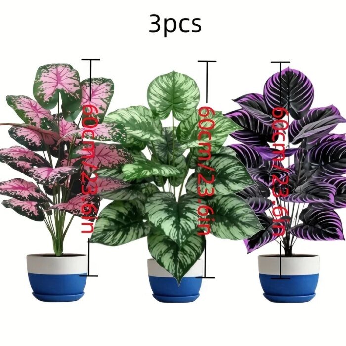 3pcs 60cm  Large Artificial Green Plant Set Garden Decoration 36 Leaves Simulated Bonsai Potted Decor Home Room Party Wedding - Image 6