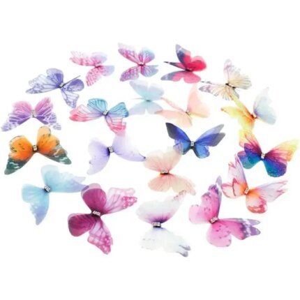 20pcs Organza Butterfly Colorful 2-Layers Butterfly Applique 3D Wall Decor DIY Butterflies Ornament Decorative for Craft Wedding
