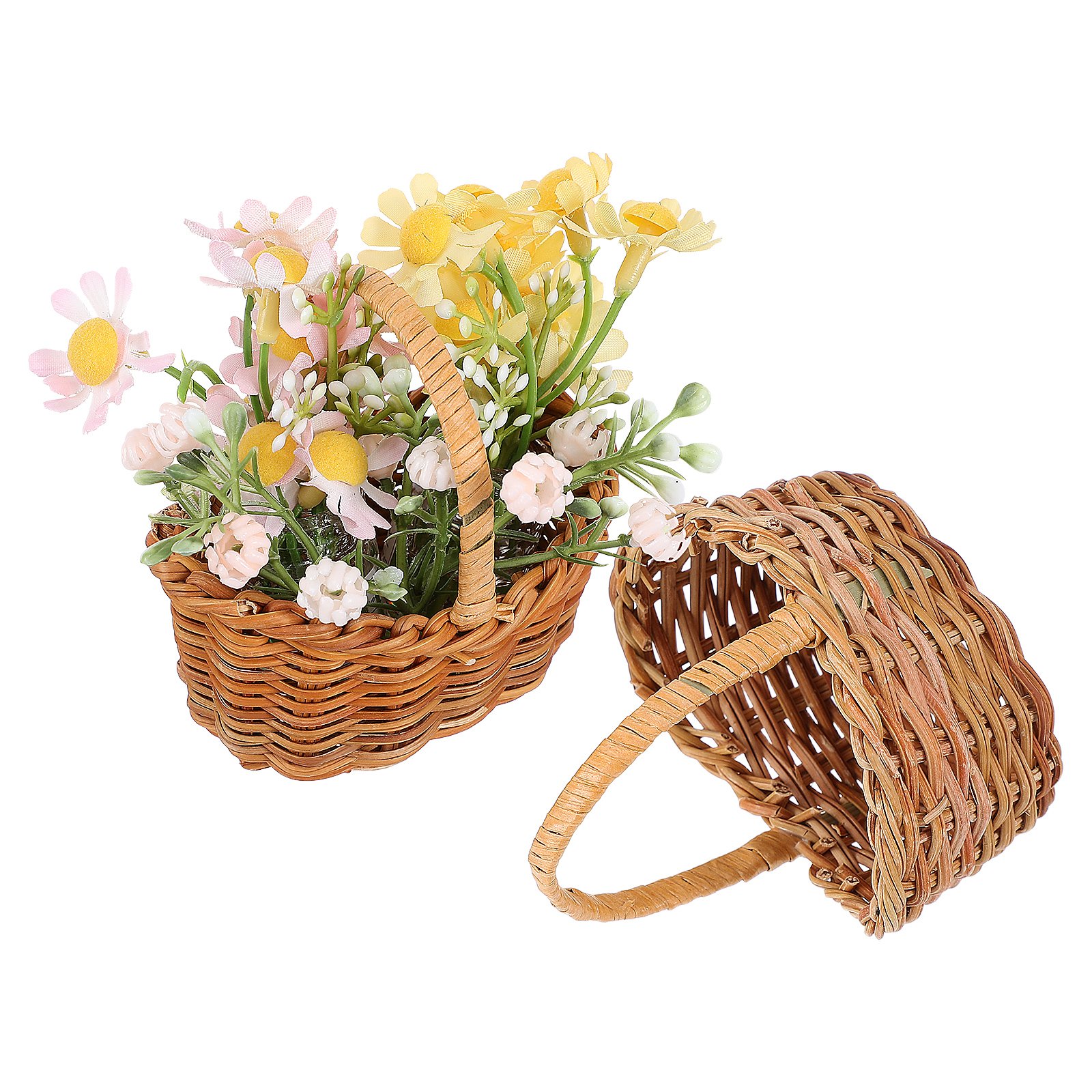 2pcs Mini Rattan Party Crafts Decor Wedding Miniature Flower Basket Decors Container Woven Wicker