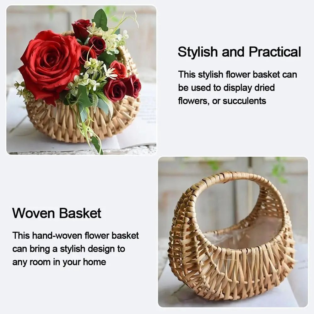 Small Flower Basket Flower Arrangement Basket Willow Rattan Woven Basket Wicker Half Moon Storage With Handle Flower Baskets Small Flower Basket Flower Arrangement Basket Willow Rattan Woven Basket Wicker Half Moon Storage With Handle Flower Baskets
