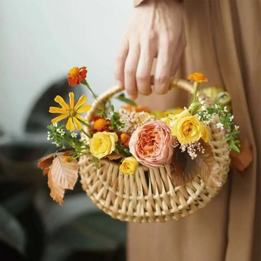 Small Flower Basket Flower Arrangement Basket Willow Rattan Woven Basket Wicker Half Moon Storage With Handle Flower Baskets Small Flower Basket Flower Arrangement Basket Willow Rattan Woven Basket Wicker Half Moon Storage With Handle Flower Baskets