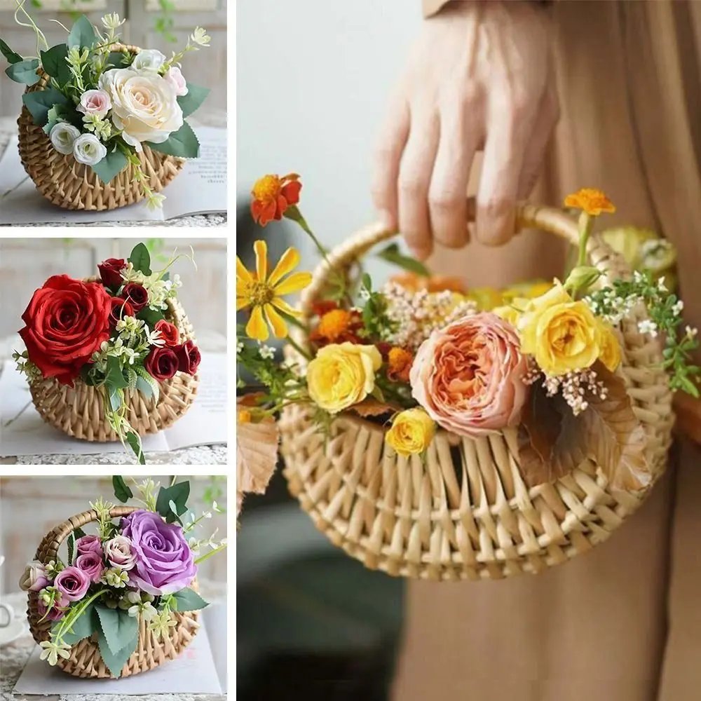 Small Flower Basket Flower Arrangement Basket Willow Rattan Woven Basket Wicker Half Moon Storage With Handle Flower Baskets Small Flower Basket Flower Arrangement Basket Willow Rattan Woven Basket Wicker Half Moon Storage With Handle Flower Baskets