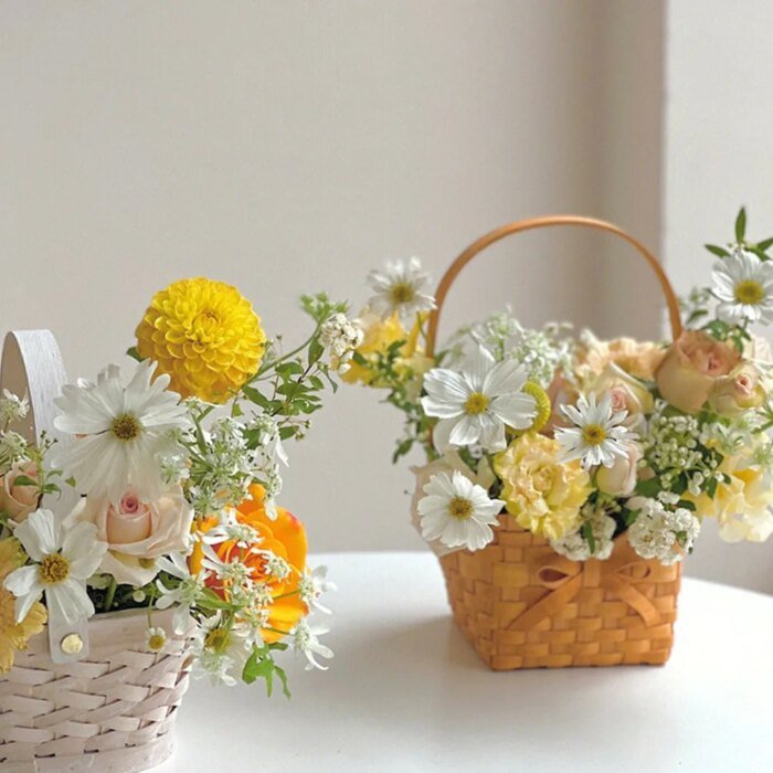 Handmade Flower Basket Hand-held Weave Mini Flower Basket Flower Shop DIY Flower Arrangement Packaging Photography Props Storage - Image 4