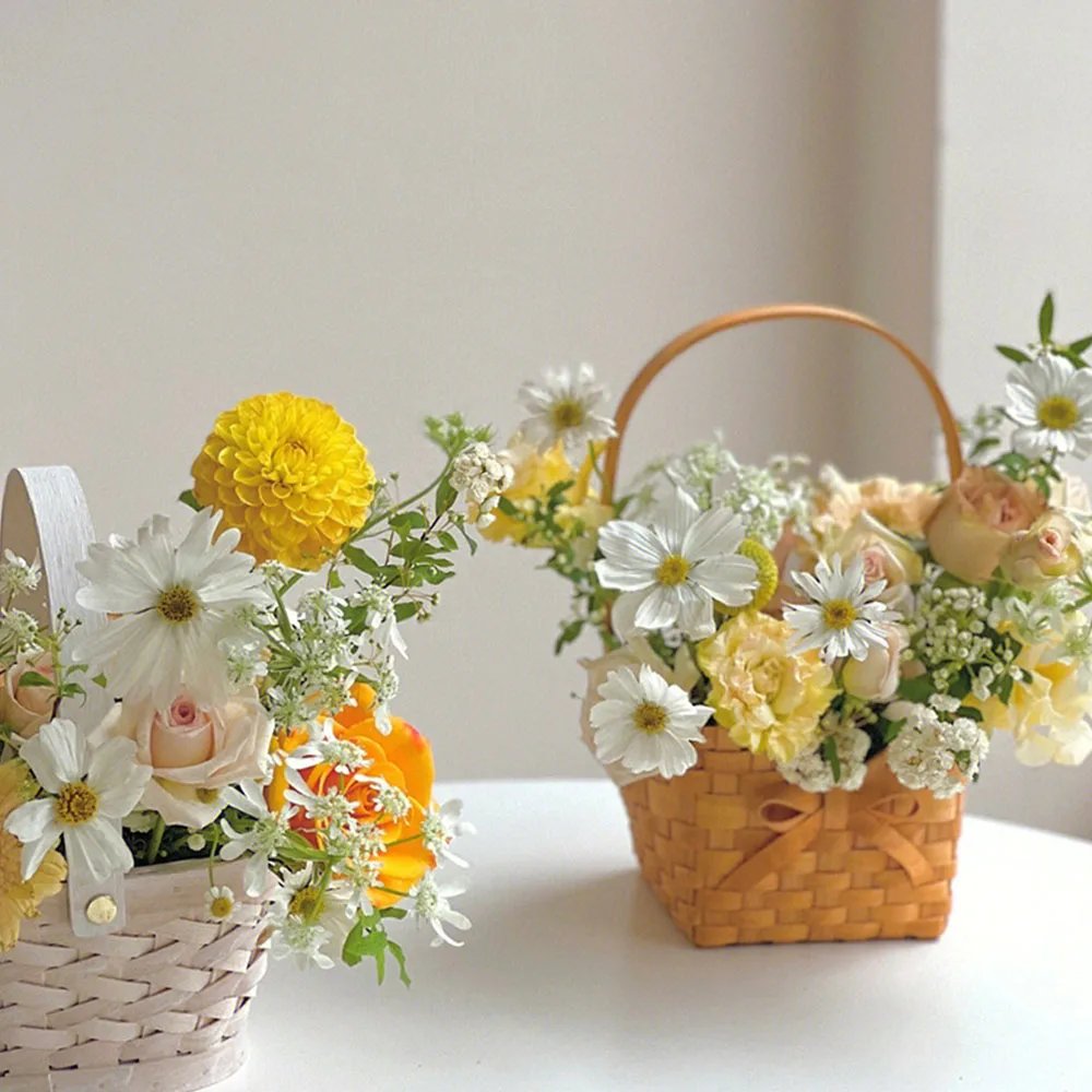 Handmade Flower Basket Hand-held Weave Mini Flower Basket Flower Shop DIY Flower Arrangement Packaging Photography Props Storage
