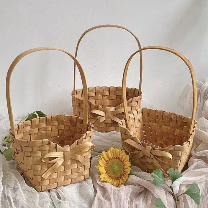 Handmade Flower Basket Hand-held Weave Mini Flower Basket Flower Shop DIY Flower Arrangement Packaging Photography Props Storage - Image 1