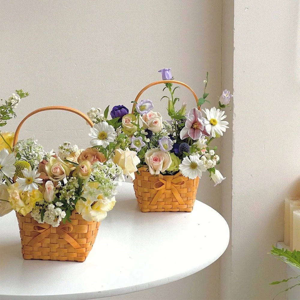Handmade Flower Basket Hand-held Weave Mini Flower Basket Flower Shop DIY Flower Arrangement Packaging Photography Props Storage