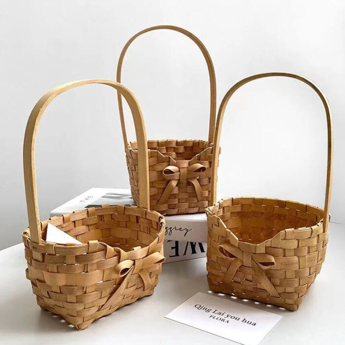 Handmade Flower Basket Hand-held Weave Mini Flower Basket Flower Shop DIY Flower Arrangement Packaging Photography Props Storage - Image 2