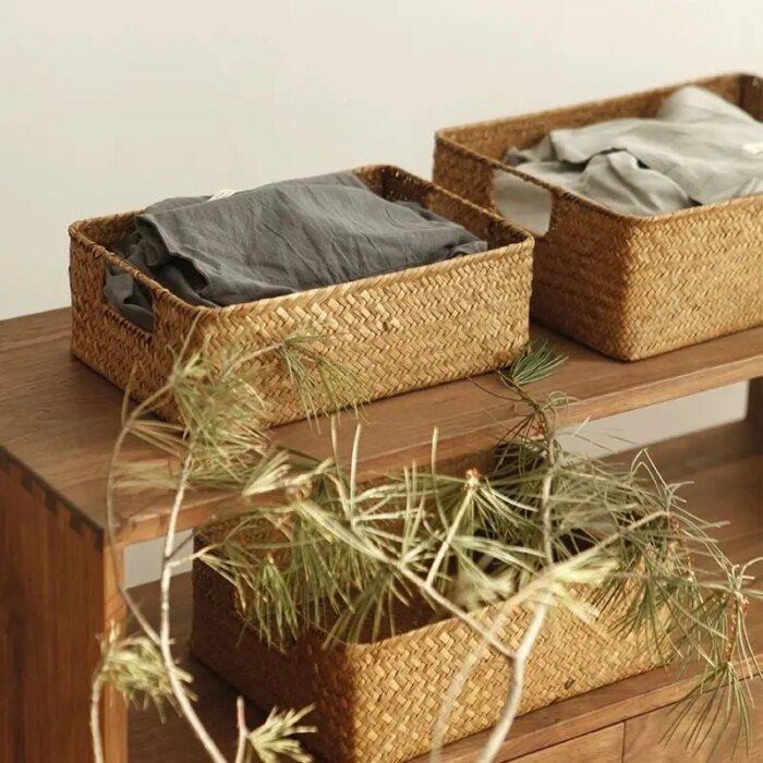 Zerolife-Woven Seagrass Basket for Home Decor, Natural Wicker Basket, Storage Basket, Fruit Bread Towel, Kitchen Table, Rattan - Image 1