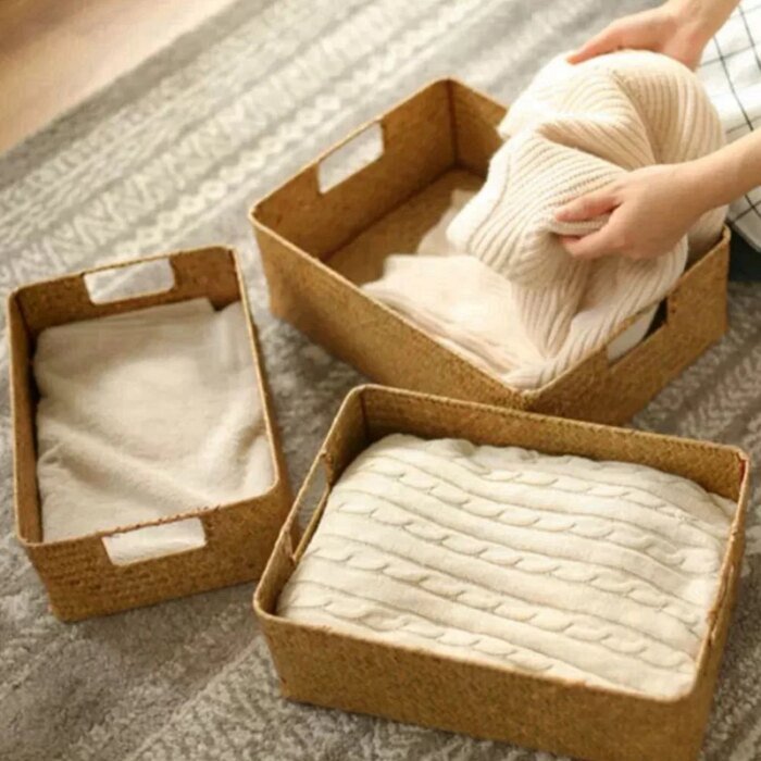 Zerolife-Woven Seagrass Basket for Home Decor, Natural Wicker Basket, Storage Basket, Fruit Bread Towel, Kitchen Table, Rattan - Image 4