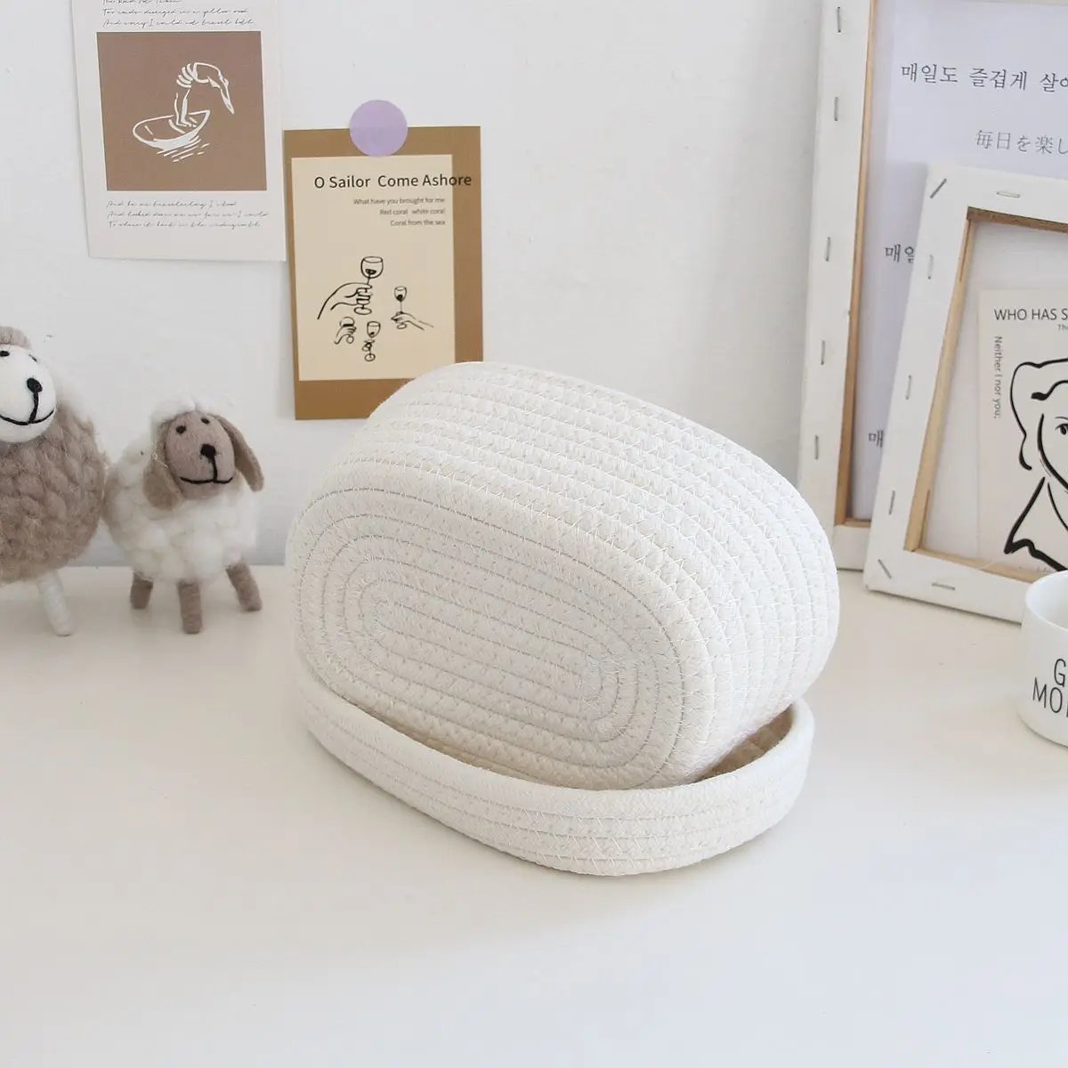 Simple Desktop Storage Baskets Lid Handmade Woven Remote Control Organize Boxs Multifunctional Sundries Cosmetics Container Item