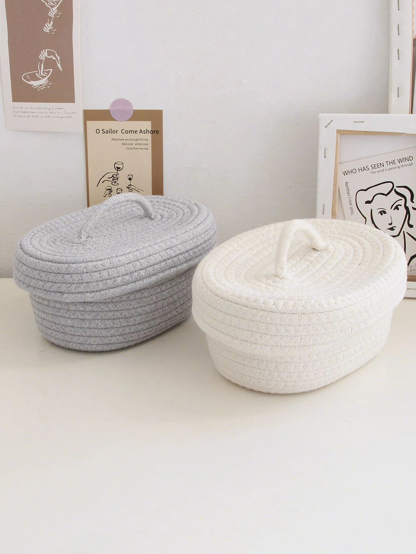 Simple Desktop Storage Baskets Lid Handmade Woven Remote Control Organize Boxs Multifunctional Sundries Cosmetics Container Item