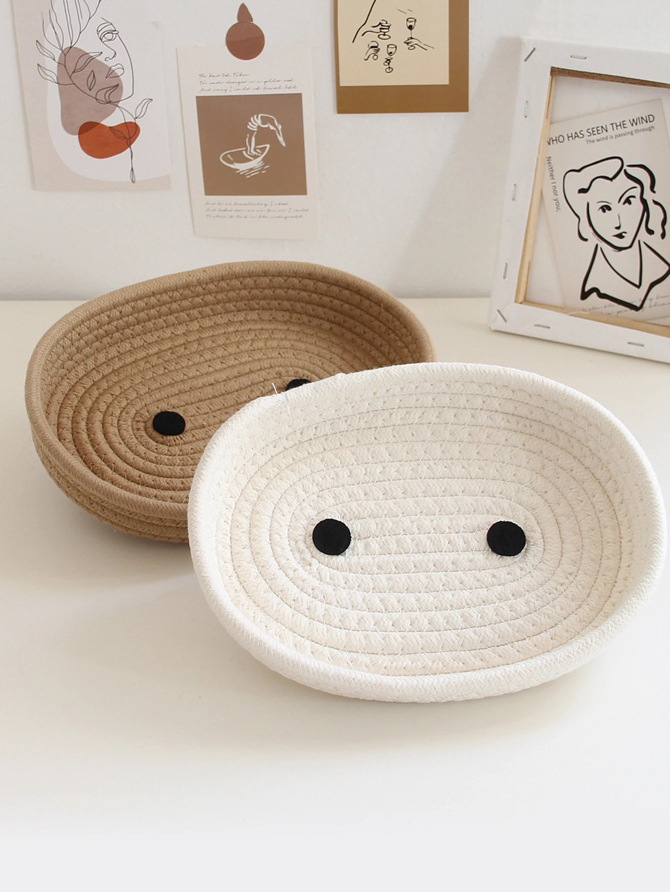 Simple Desktop Storage Baskets Lid Handmade Woven Remote Control Organize Boxs Multifunctional Sundries Cosmetics Container Item