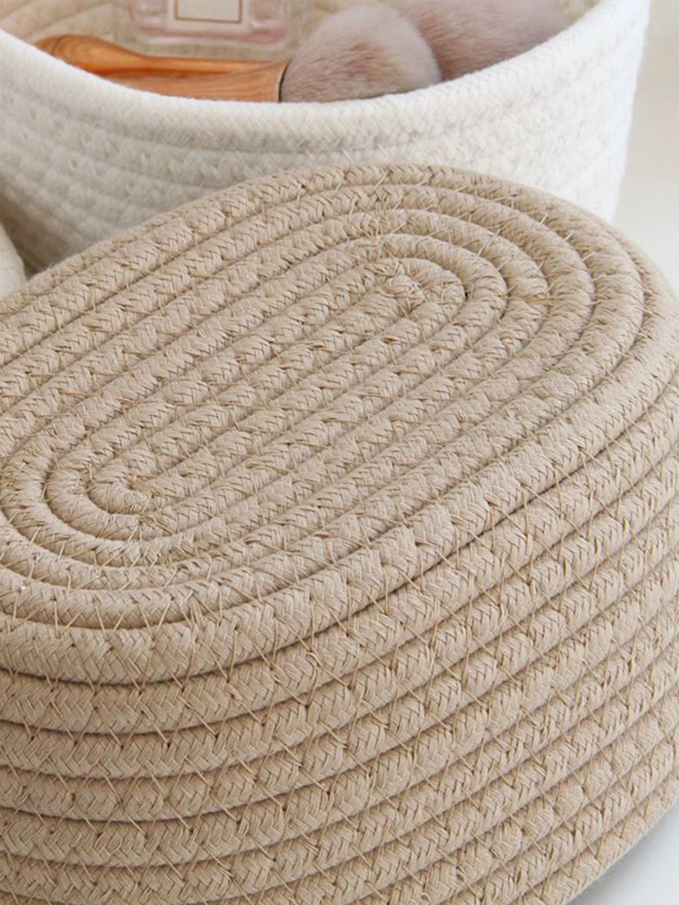 Simple Desktop Storage Baskets Lid Handmade Woven Remote Control Organize Boxs Multifunctional Sundries Cosmetics Container Item