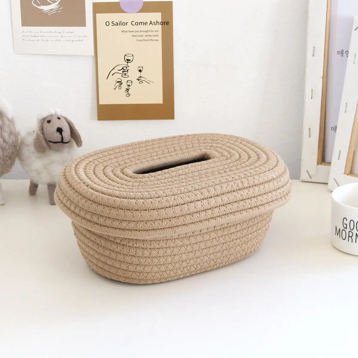 Simple Desktop Storage Baskets Lid Handmade Woven Remote Control Organize Boxs Multifunctional Sundries Cosmetics Container Item