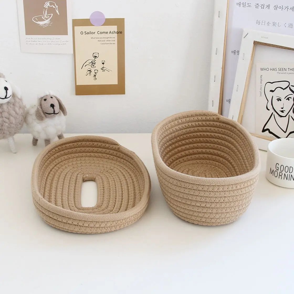 Simple Desktop Storage Baskets Lid Handmade Woven Remote Control Organize Boxs Multifunctional Sundries Cosmetics Container Item